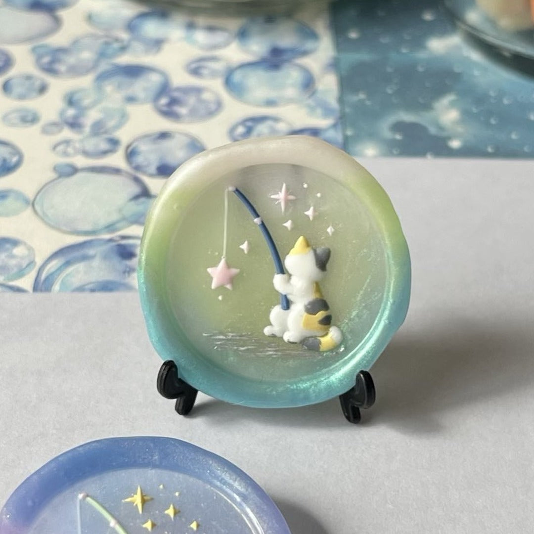 HOMU シーリングスタンプ 3Dシーリングスタンプヘッド｜QUIET NIGHT STORIES STAR FISHING CAT（25mm） 使用例