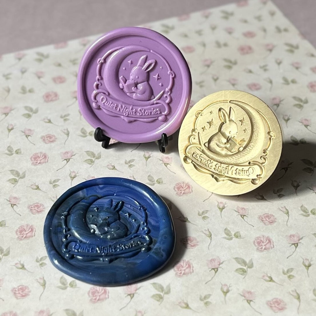 HOMU シーリングスタンプ 3Dシーリングスタンプヘッド｜QUIET NIGHT STORIES READING BUNNY（30mm） 押印例