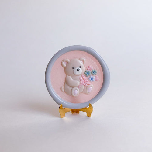 3Dスタンプヘッド｜花束を持つくま 30mm