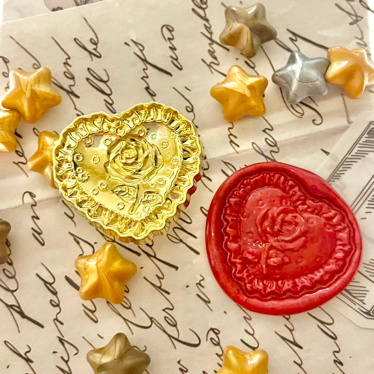 3Dスタンプヘッド｜薔薇とハートのフリル